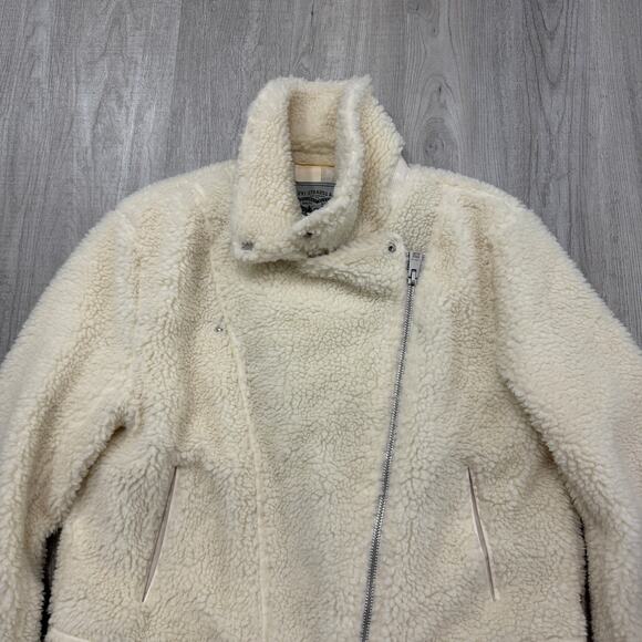 Levis Sherpa Motorcycle Fleece Jacket Women's Extra Large XL Cream Ivory Fur - Picture 2 of 11